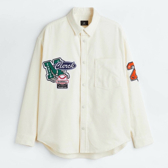 H&M Long Sleeve Oversized Corduroy Shirt Snap Up Size Large NWT - Picture 1 of 8